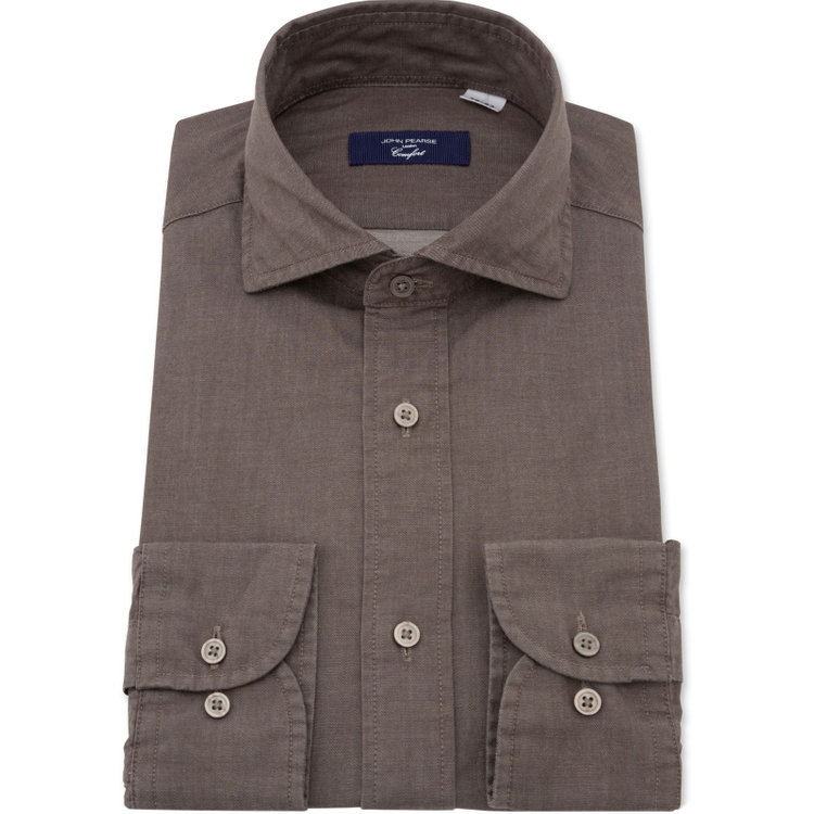ＪＰコンフォート ネイビー 【JOHN PEARSE comfort navy】ホリゾンタルワイドドレスワイシャツ/ブラウン 茶中間
