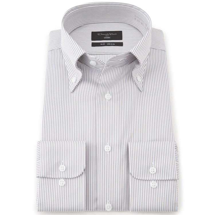 ドナートヴィンチウォモ 【Donato Vinci Italy Uomo】【スタイリッシュ】ボタンダウンワイシャツ/ホワイト＆グレー×ストライプ/「ULTRA MOVE COTTON」ノーアイロン・ストレッチ・コットン100% グレー淡色