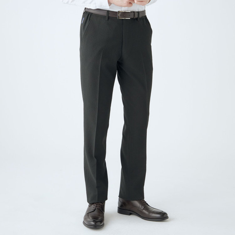 スタンリーブラッカ 【stanley blacker new york】【春夏】0タックパンツ/カーキ/ウエストシャーリング仕様/※裾上げ必要 緑濃色