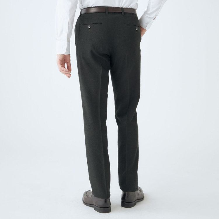 スタンリーブラッカ 【stanley blacker new york】【春夏】0タックパンツ/カーキ/ウエストシャーリング仕様/※裾上げ必要 緑濃色