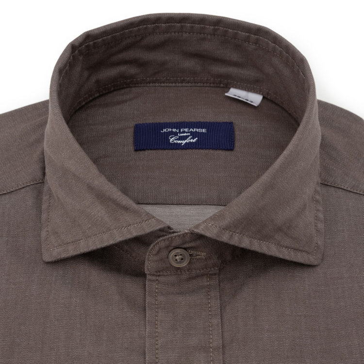 ＪＰコンフォート ネイビー 【JOHN PEARSE comfort navy】ホリゾンタルワイドドレスワイシャツ/ブラウン 茶中間