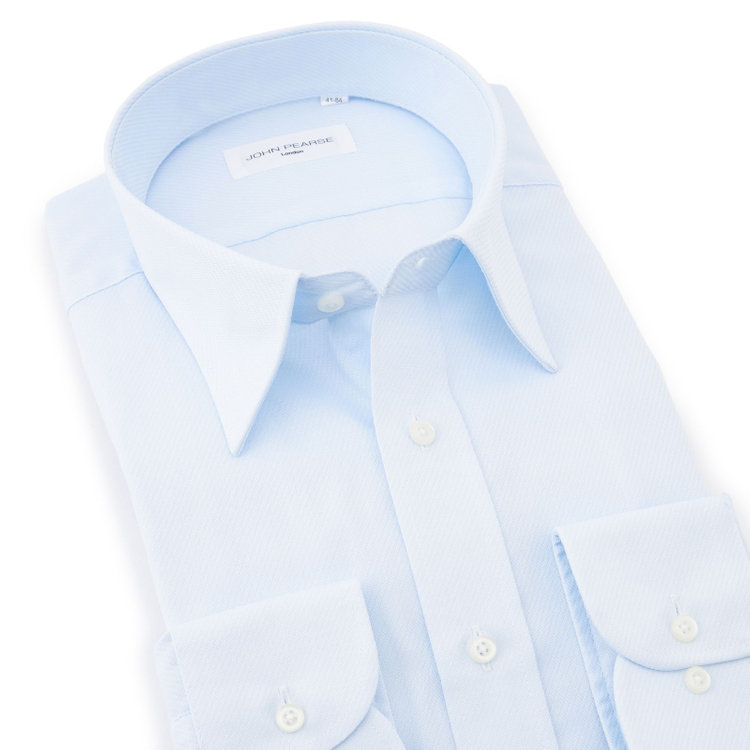 ジョンピアース 【JOHN PEARSE White】【形態安定】レギュラーカラードレスシャツ/ブルー×ドビーツイル/Oil guard 青淡色