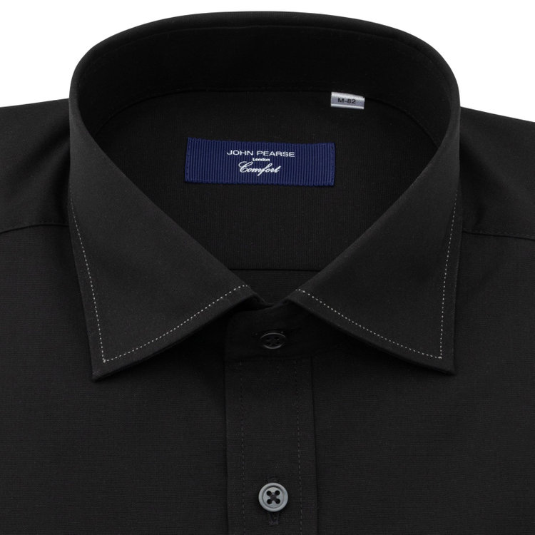 ＪＰ コンフォート 【JOHN PEARSE comfort navy】【STYLISH】【形態安定】ワイドカラードレスワイシャツ/ブラック/襟袖口ステッチ 黒
