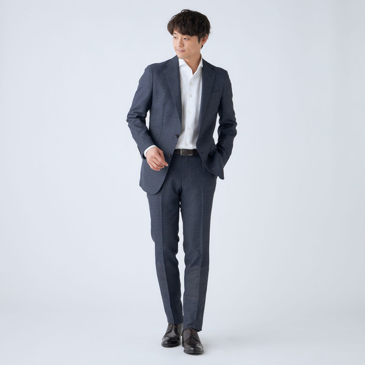 ＪＰコンフォート ネイビー 【JOHN PEARSE comfort navy】【春夏】2釦シングルジャケット/ネイビー×チェック/ULTRA MOVE/RIRANCHA/ウォッシャブル 紺中間
