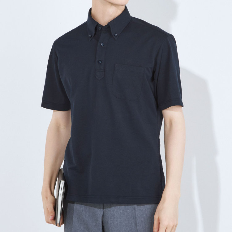 ＪＰコンフォート ネイビー 【半袖】【JOHN PEARSE comfort navy】【ノーアイロン】ボタンダウンビズポロシャツ プルオーバータイプ/ネイビー/ULTRA MOVE/ニット素材 青濃色