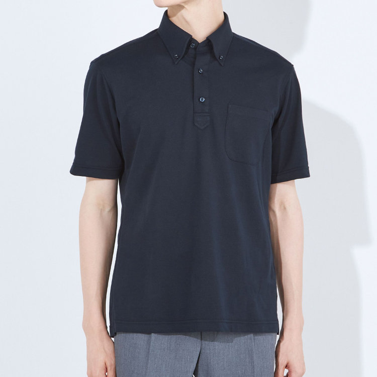 ＪＰコンフォート ネイビー 【半袖】【JOHN PEARSE comfort navy】【ノーアイロン】ボタンダウンビズポロシャツ プルオーバータイプ/ネイビー/ULTRA MOVE/ニット素材 青濃色