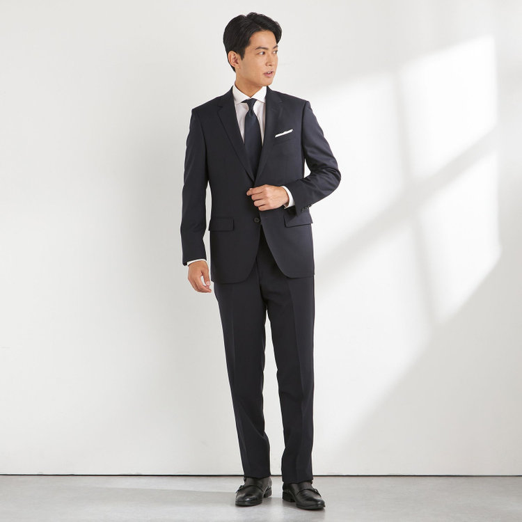 ＪＰセレクトライン 【JOHN PEARSE Black SELECT LINE】【年間】2釦シングルスーツ 0タック/ネイビー×ソリッド/ULTRA TOUGH S/SHOWER CLEAN/※裾直し必要 紺濃色