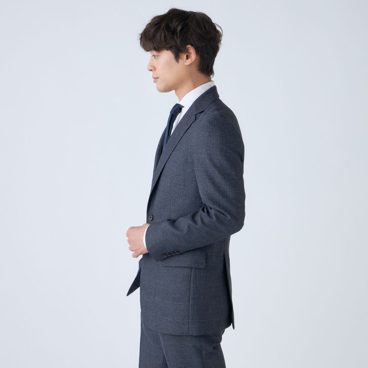 ＪＰコンフォート ネイビー 【JOHN PEARSE comfort navy】【春夏】2釦シングルジャケット/ネイビー×チェック/ULTRA MOVE/RIRANCHA/ウォッシャブル 紺中間