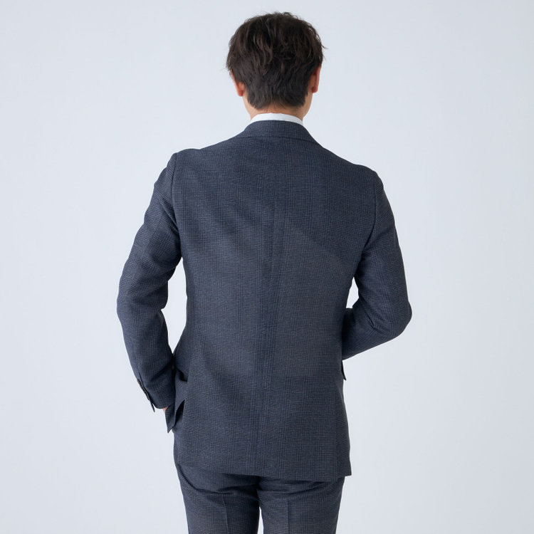 ＪＰコンフォート ネイビー 【JOHN PEARSE comfort navy】【春夏】2釦シングルジャケット/ネイビー×チェック/ULTRA MOVE/RIRANCHA/ウォッシャブル 紺中間