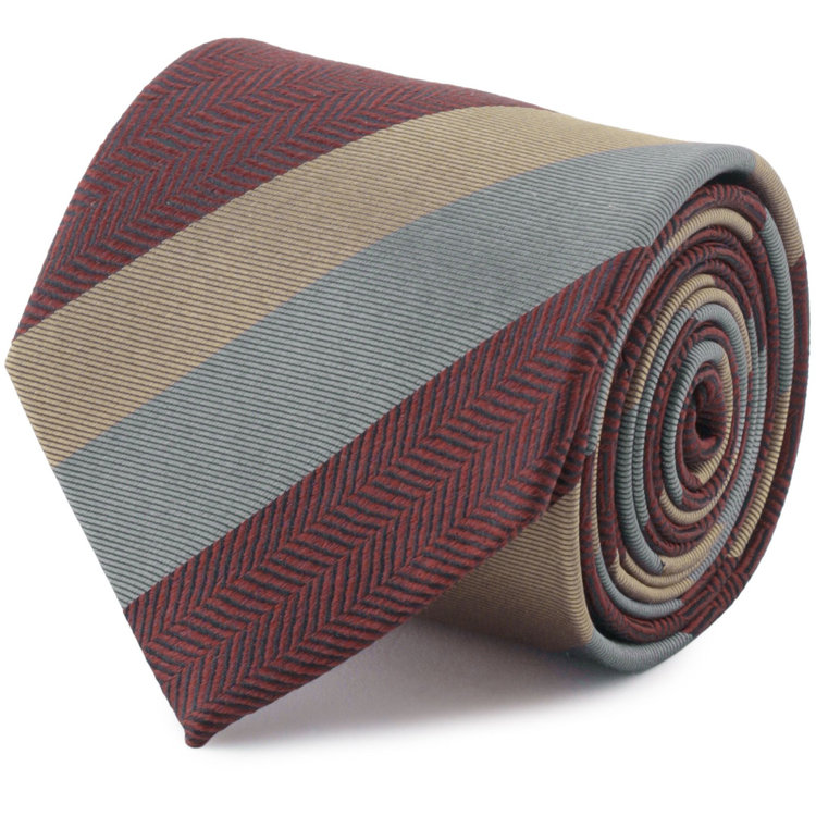 ジョンピアース 【JOHN PEARSE White】シルクストライプ柄ネクタイ/8.0㎝幅/ワイン その他