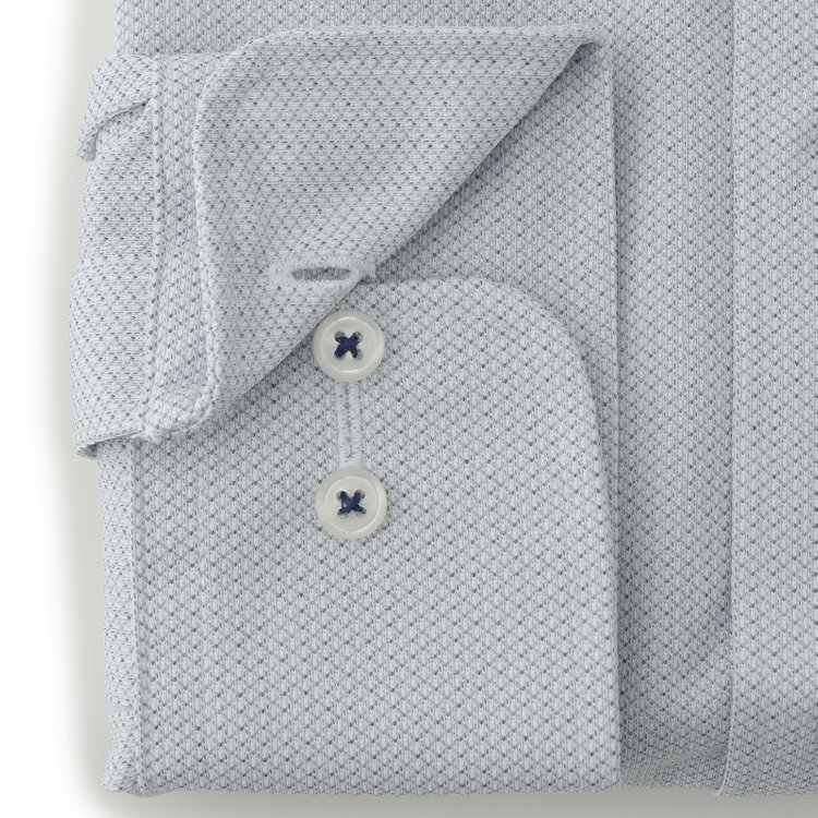 ジョンピアースブラック 【JOHN PEARSE Black】【ノーアイロン】ボタンダウンドレスワイシャツ/グレー×ドビー/ULTRA MOVE「ニット素材」「ノーアイロン」「ストレッチ」「高通気性」 青中間