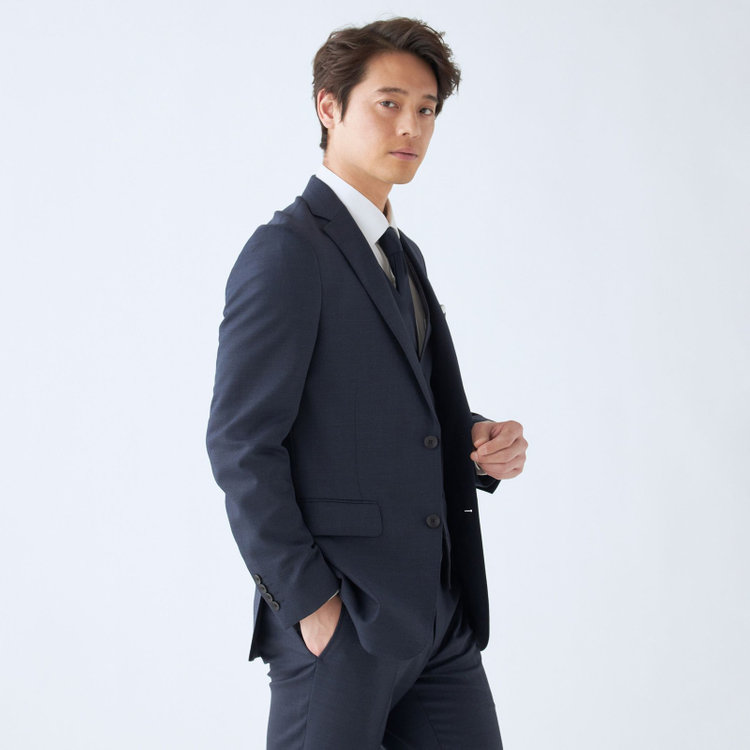 ＪＰ コンフォート 【JOHN PEARSE comfort】【年間】7WAY コーディネイトパンツ付き/2釦シングルスリーピーススーツ ショートタック/ネイビー×ソリッド+グレーパンツ/ウエストシャーリング/ウォッシャブル/ストレッチ/ULTRA MOVEM/※裾上げ必要 紺中間