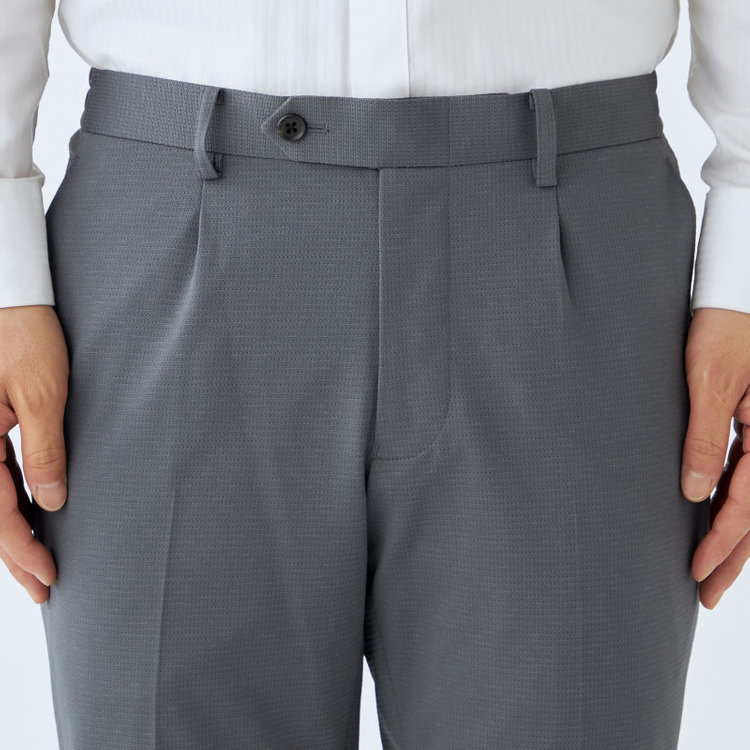 ＪＰ コンフォート 【JOHN PEARSE comfort navy】【春夏】機能性ポリエステル 1タックパンツ/グレー/ウエストシャーリング仕様/ULTRA MOVE/RIRANCHA/※裾上げ必要 グレー中間