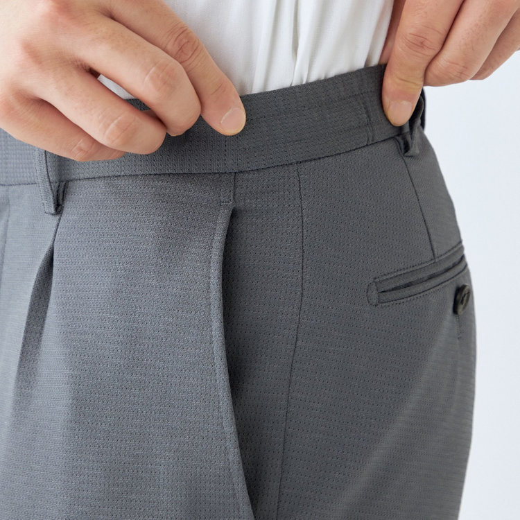 ＪＰ コンフォート 【JOHN PEARSE comfort navy】【春夏】機能性ポリエステル 1タックパンツ/グレー/ウエストシャーリング仕様/ULTRA MOVE/RIRANCHA/※裾上げ必要 グレー中間