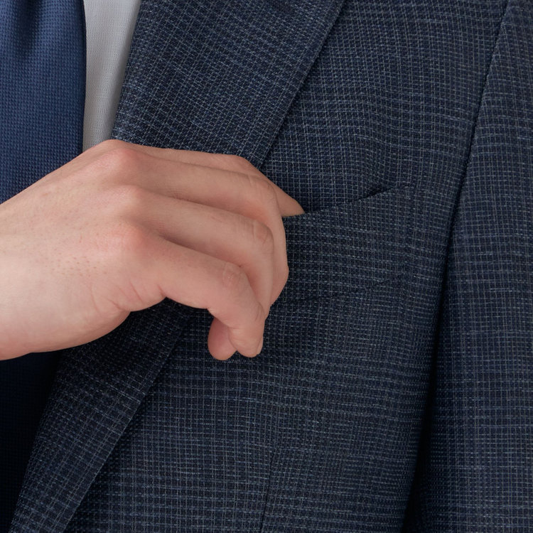 ＪＰコンフォート ネイビー 【JOHN PEARSE comfort navy】【春夏】2釦シングルジャケット/ネイビー×チェック/ULTRA MOVE/RIRANCHA/ウォッシャブル 紺中間