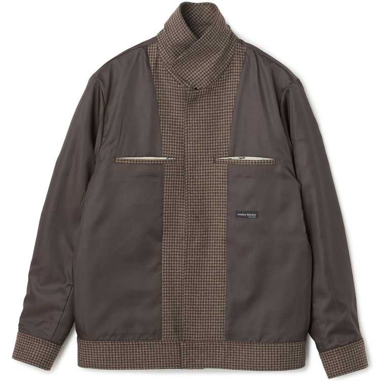 スタンリーブラッカ 【stanley blacker new york】ショート丈ブルゾン /ブラウン×ベージュ×ハウンドトゥース柄 /国内尾州生地仕様 茶中間