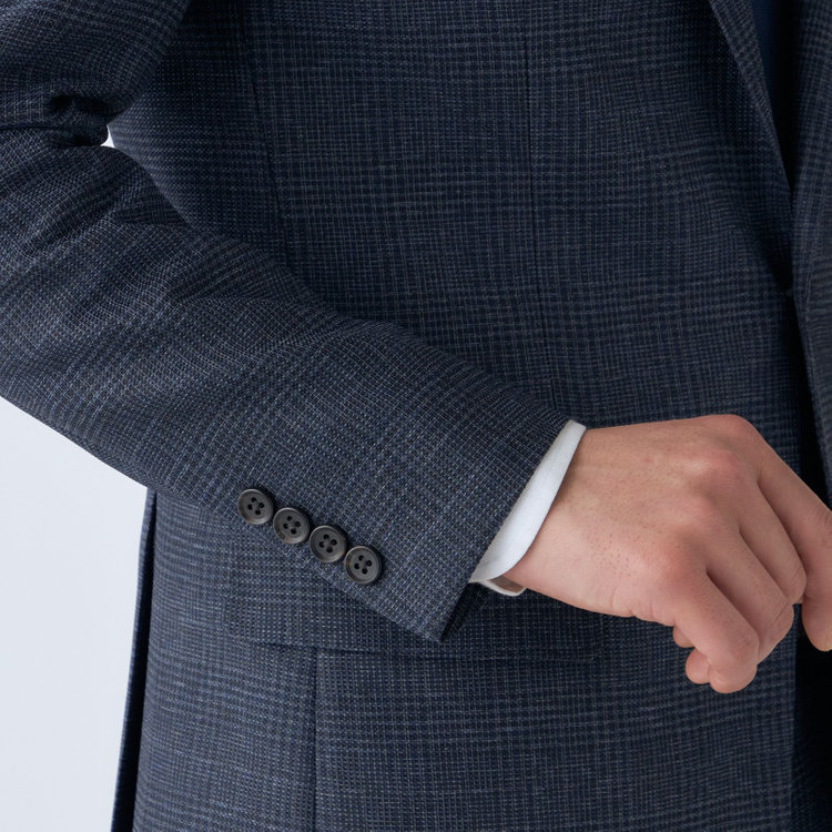 ＪＰコンフォート ネイビー 【JOHN PEARSE comfort navy】【春夏】2釦シングルジャケット/ネイビー×チェック/ULTRA MOVE/RIRANCHA/ウォッシャブル 紺中間