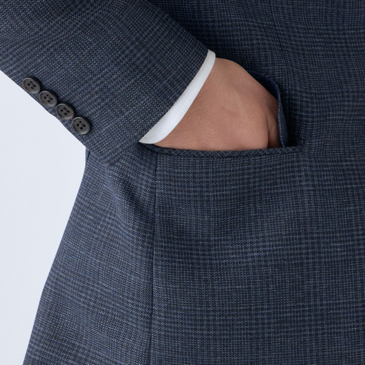ＪＰコンフォート ネイビー 【JOHN PEARSE comfort navy】【春夏】2釦シングルジャケット/ネイビー×チェック/ULTRA MOVE/RIRANCHA/ウォッシャブル 紺中間