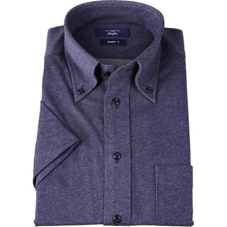 【WEB限定/OUTLET/汚れ・キズ等有】【半袖】【JOHN PEARSE comfort navy】【ノーアイロン】ボタンダウンドレスワイシャツ/ネイビー/ニット素材/SHIRT-T