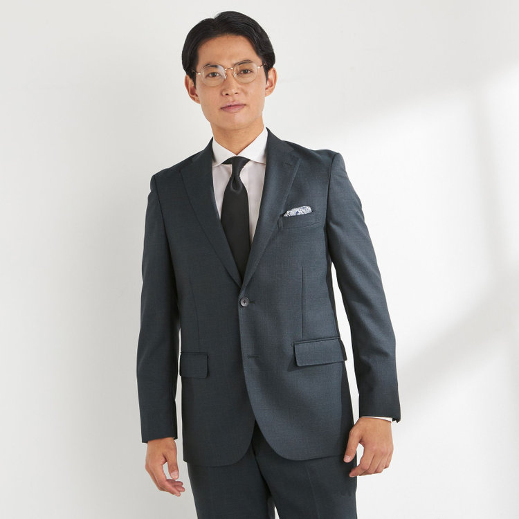 ＪＰ コンフォート 【JOHN PEARSE comfort】【秋冬】2釦シングルスーツ ショートタック/グレー×チェック/REAL GRAY/NEW ZEALAND WOOLSHOWER CLEAN/SustainaBee Wool/※裾上げ必要 緑中間