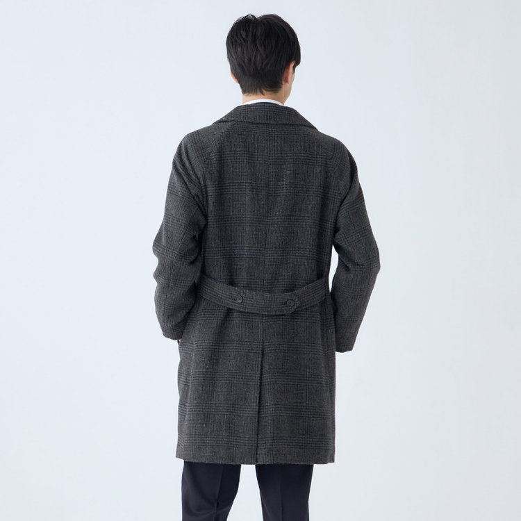 ソノタ（KONAKA用） 【KANSAIMAN collection】ウールブレンド シングルラグランバックベルトコート/グレー×チェック/RE:NEWOOL グレー中間