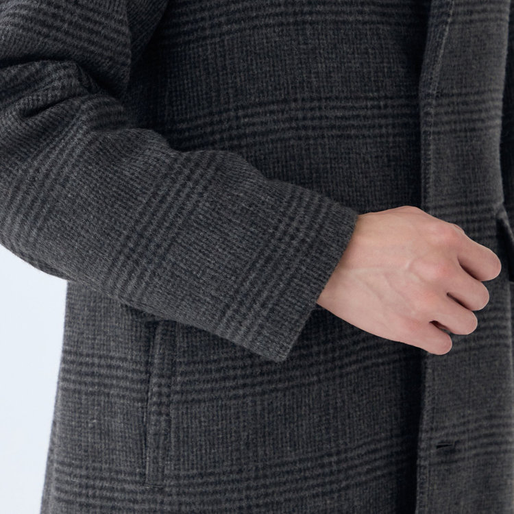 ソノタ（KONAKA用） 【KANSAIMAN collection】ウールブレンド シングルラグランバックベルトコート/グレー×チェック/RE:NEWOOL グレー中間