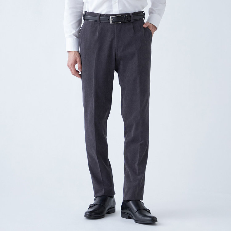ＪＰ コンフォート 【JOHN PEARSE comfort navy】【秋冬】機能性ポリエステル 1タックパンツ/グレー×コーデュロイ/ウエストムーブ仕様/ULTRA MOVE/※裾上げ必要 グレー中間