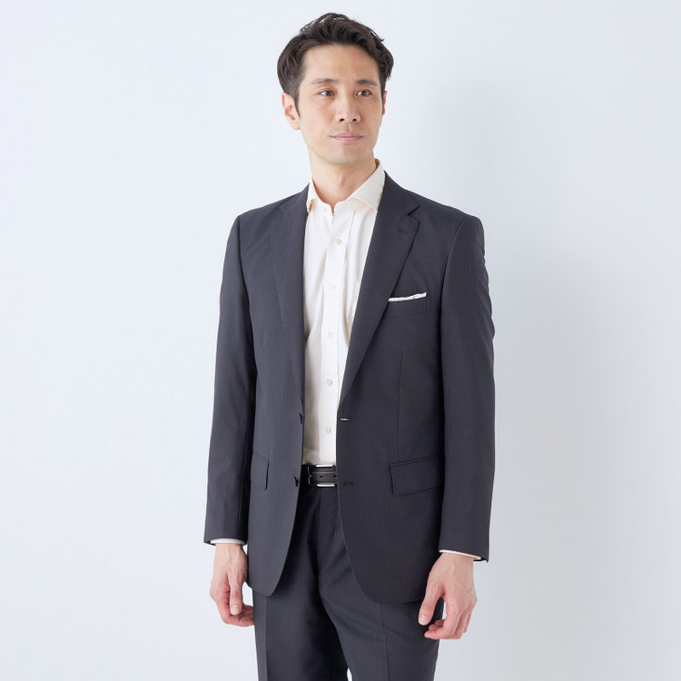 ＫＡＮＳＡＩＭＡＮ 【KANSAIMAN collection】【春夏】2釦シングルスーツ ショートタック/ネイビー×ストライプ/ULTRA LIGHT SPEC・シャワークリーン※裾直し必要 紺中間