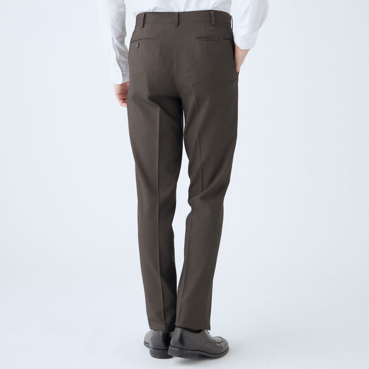 ジョンピアースブラック 【JOHN PEARSE Black SELECT LINE】【春夏】機能性ポリエステル 0タックパンツ/ブラウン/ウエストムーブ仕様/ULTRA MOVE/※裾上げ必要 茶中間