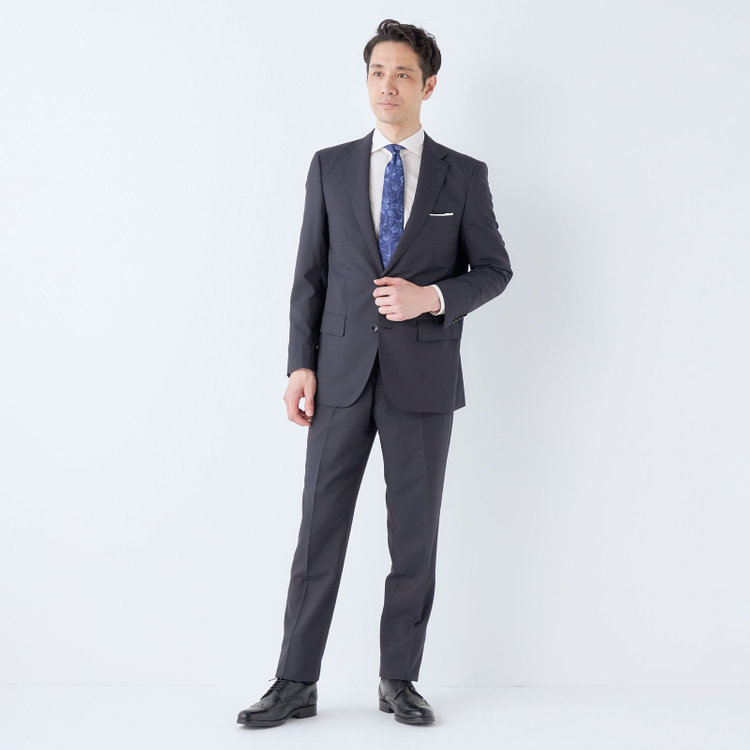 ＫＡＮＳＡＩＭＡＮ 【KANSAIMAN collection】【春夏】2釦シングルスーツ ショートタック/ネイビー×ストライプ/ULTRA LIGHT SPEC・シャワークリーン※裾直し必要 紺中間