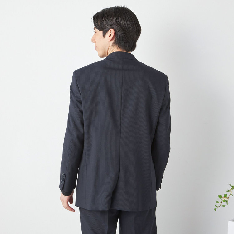 ジョンピアース 【JOHN PEARSE White】【春夏】2釦シングルスーツ ワンタックパンツ / ネイビー×ストライプ / SHOWER CLEAN / 形状安定 ※裾直し必要 紺中間