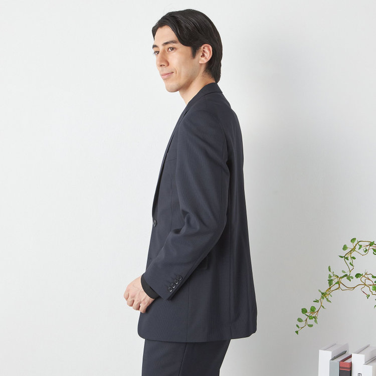 ジョンピアース 【JOHN PEARSE White】【春夏】2釦シングルスーツ ワンタックパンツ / ネイビー×ストライプ / SHOWER CLEAN / 形状安定 ※裾直し必要 紺中間