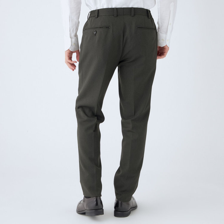 ＪＰ コンフォート 【JOHN PEARSE comfort】【年間】2釦シングルスリーピーススーツ ショートタック/カーキ/ウエストシャーリング仕様/「ULTRA MOVE」ストレッチ・ウォッシャブル/※裾上げ必要 緑中間