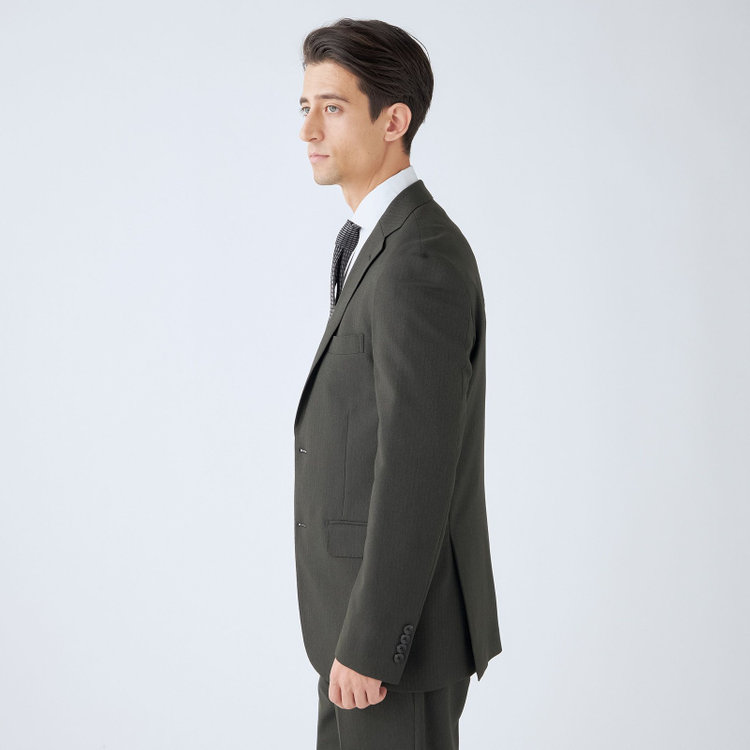 ＪＰ コンフォート 【JOHN PEARSE comfort】【年間】2釦シングルスリーピーススーツ ショートタック/カーキ/ウエストシャーリング仕様/「ULTRA MOVE」ストレッチ・ウォッシャブル/※裾上げ必要 緑中間