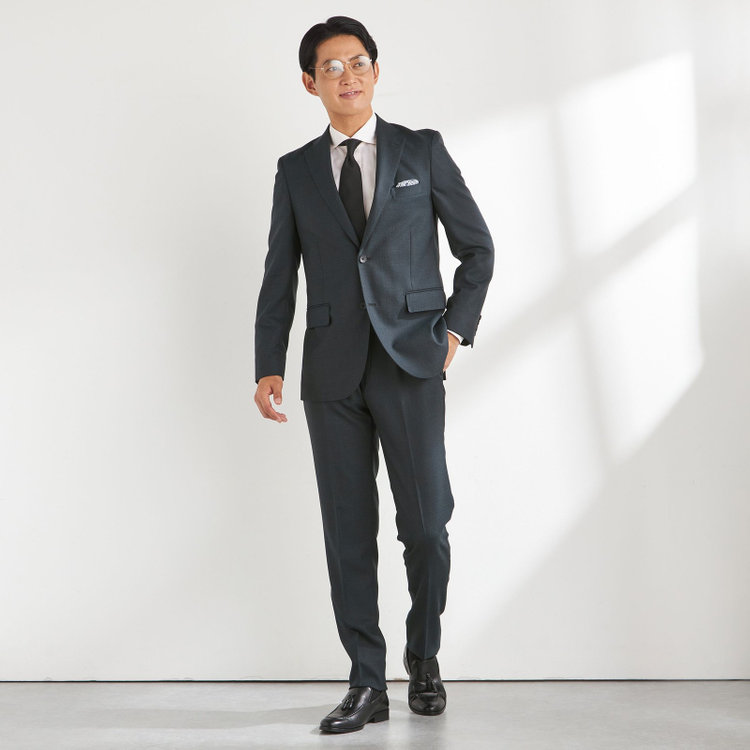 ＪＰ コンフォート 【JOHN PEARSE comfort】【秋冬】2釦シングルスーツ ショートタック/グレー×チェック/REAL GRAY/NEW ZEALAND WOOLSHOWER CLEAN/SustainaBee Wool/※裾上げ必要 緑中間