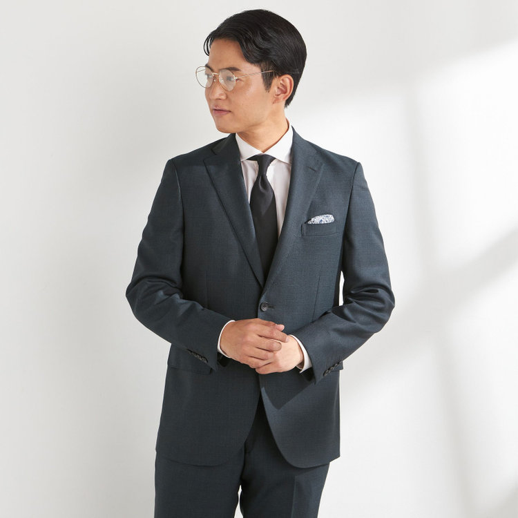 ＪＰ コンフォート 【JOHN PEARSE comfort】【秋冬】2釦シングルスーツ ショートタック/グレー×チェック/REAL GRAY/NEW ZEALAND WOOLSHOWER CLEAN/SustainaBee Wool/※裾上げ必要 緑中間