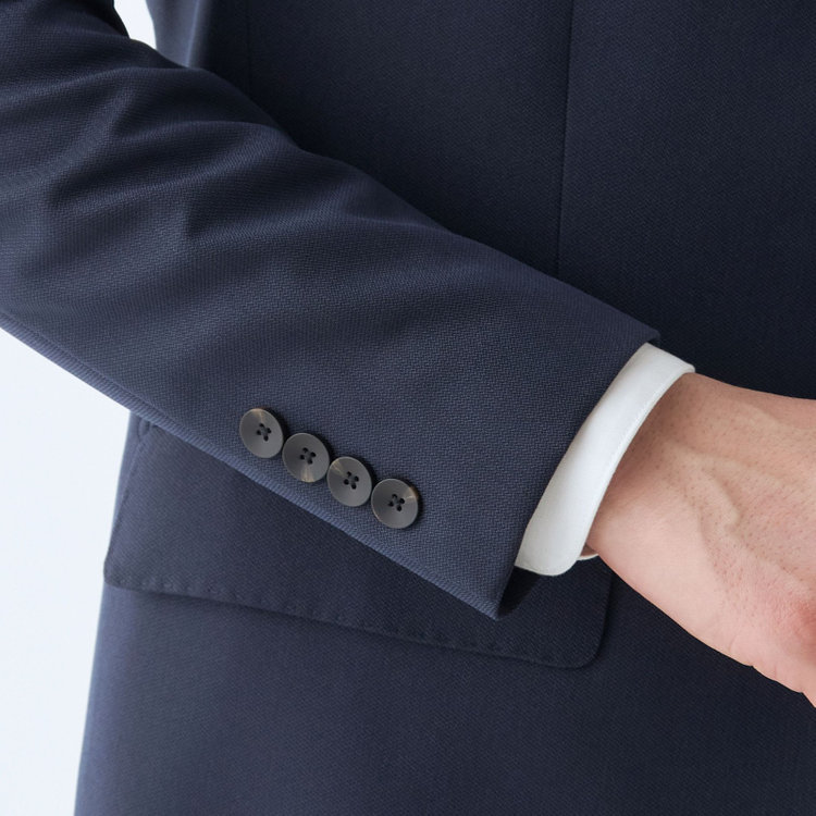 ＪＰ コンフォート 【JOHN PEARSE comfort】【年間】2釦シングルスリーピーススーツ ショートタック/ネイビー/ウエストシャーリング仕様/ULTRA MOVE/※裾上げ必要 青濃色
