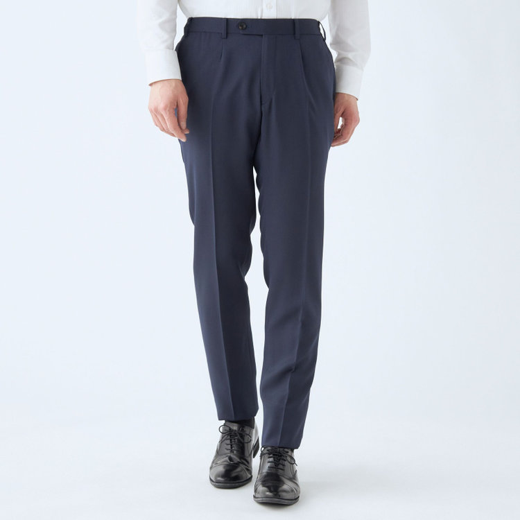 ＪＰ コンフォート 【JOHN PEARSE comfort】【年間】2釦シングルスリーピーススーツ ショートタック/ネイビー/ウエストシャーリング仕様/ULTRA MOVE/※裾上げ必要 青濃色