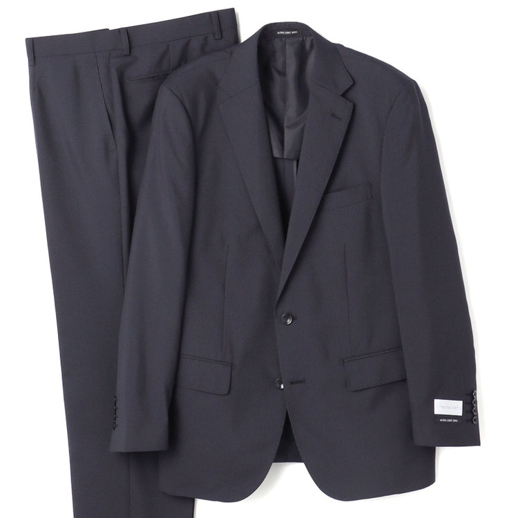ＫＡＮＳＡＩＭＡＮ 【KANSAIMAN collection】【春夏】2釦シングルスーツ ショートタック/ネイビー×ストライプ/ULTRA LIGHT SPEC・シャワークリーン※裾直し必要 紺中間