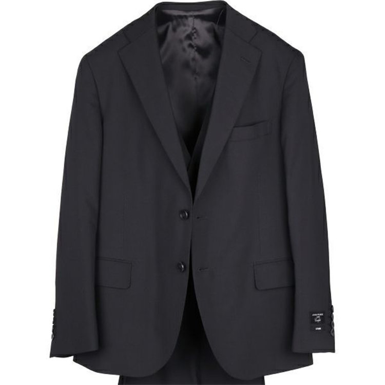 ＪＰ コンフォート 【JOHN PEARSE comfort】【春夏】2釦シングルスリーピーススーツ 1タック/ブラック×シャドーストライプ/ULTRA MOVE/SHOWER CLEAN ブラック系(黒)