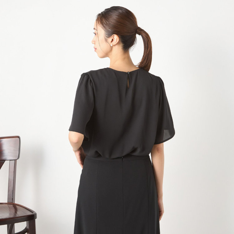 ＭＩＲＵＭ 【mirum pink】【五分袖】プリーツブラウス / ブラック / インターン＆フォーマル対応 / 裏地付仕様 黒
