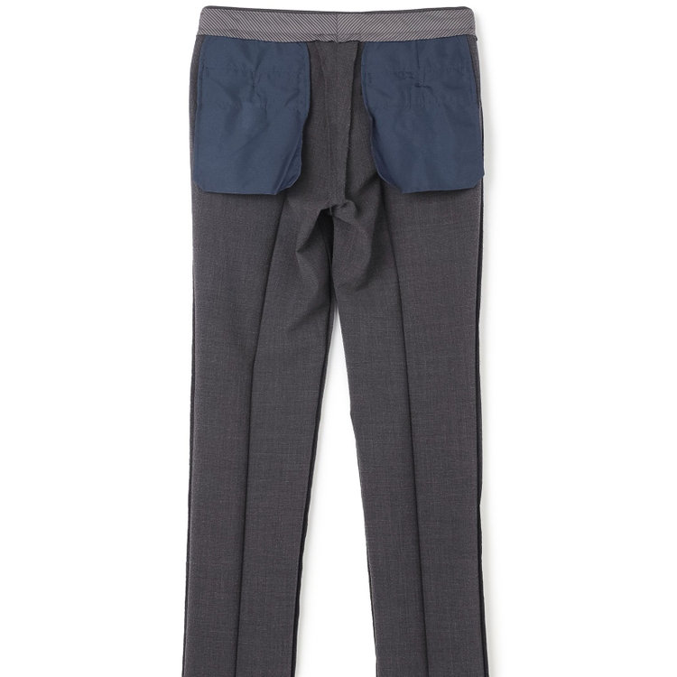 スタンリーブラッカ 【stanley blacker new york】【春夏】0タックテーパードパンツ/グレー×ストレッチサッカー/ウエストムーブ仕様/※裾上げ必要 グレー濃色