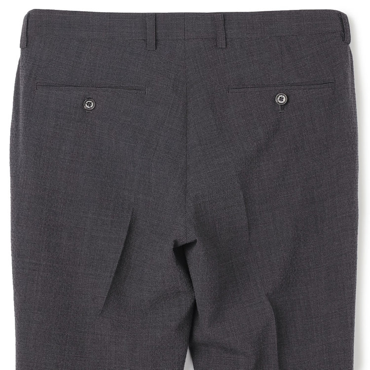 スタンリーブラッカ 【stanley blacker new york】【春夏】0タックテーパードパンツ/グレー×ストレッチサッカー/ウエストムーブ仕様/※裾上げ必要 グレー濃色