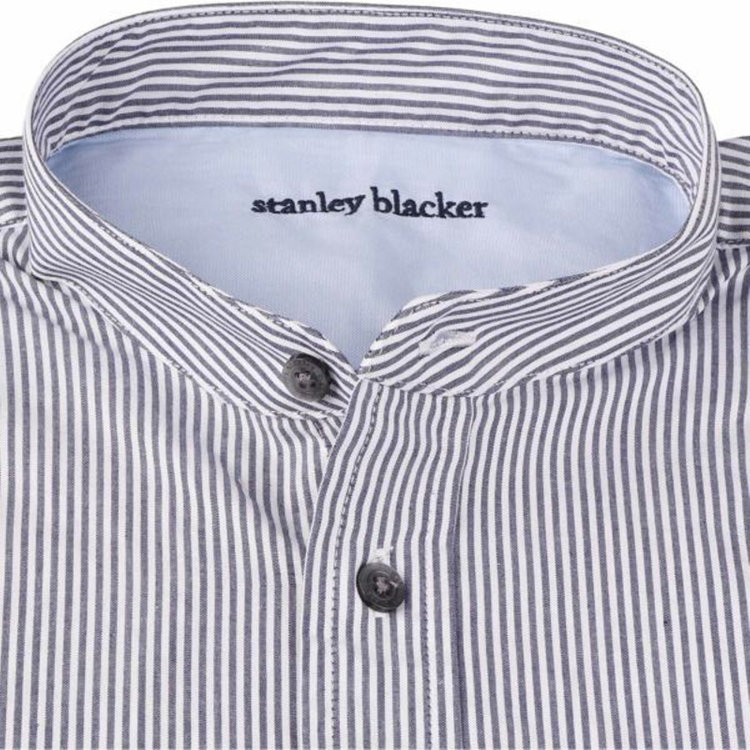 スタンリーブラッカ 【stanley blacker】【長袖】バンドカラーシャツ/ネイビー＆ホワイト×ストライプ ネイビー系(紺)