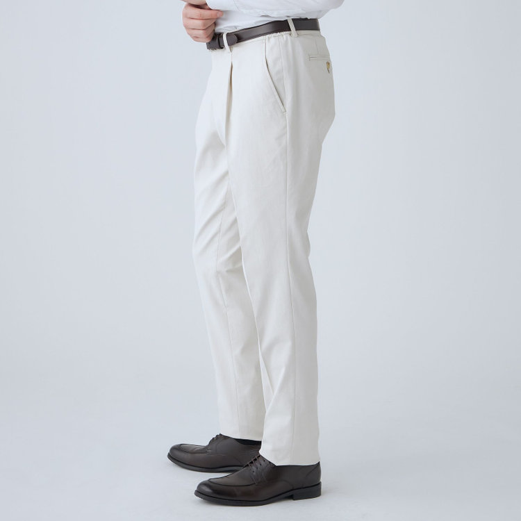 スタンリーブラッカ 【stanley blacker new york】【春夏】1タックストレッチパンツ/ホワイト/ウエストシャーリング仕様/※裾上げ必要 オフホワイト
