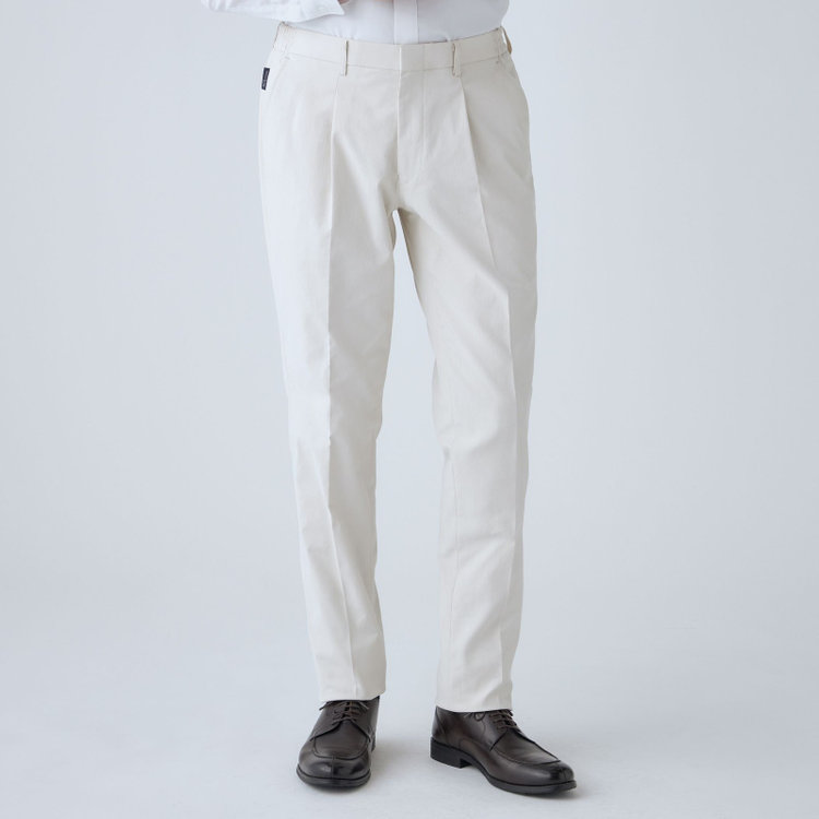 スタンリーブラッカ 【stanley blacker new york】【春夏】1タックストレッチパンツ/ホワイト/ウエストシャーリング仕様/※裾上げ必要 オフホワイト