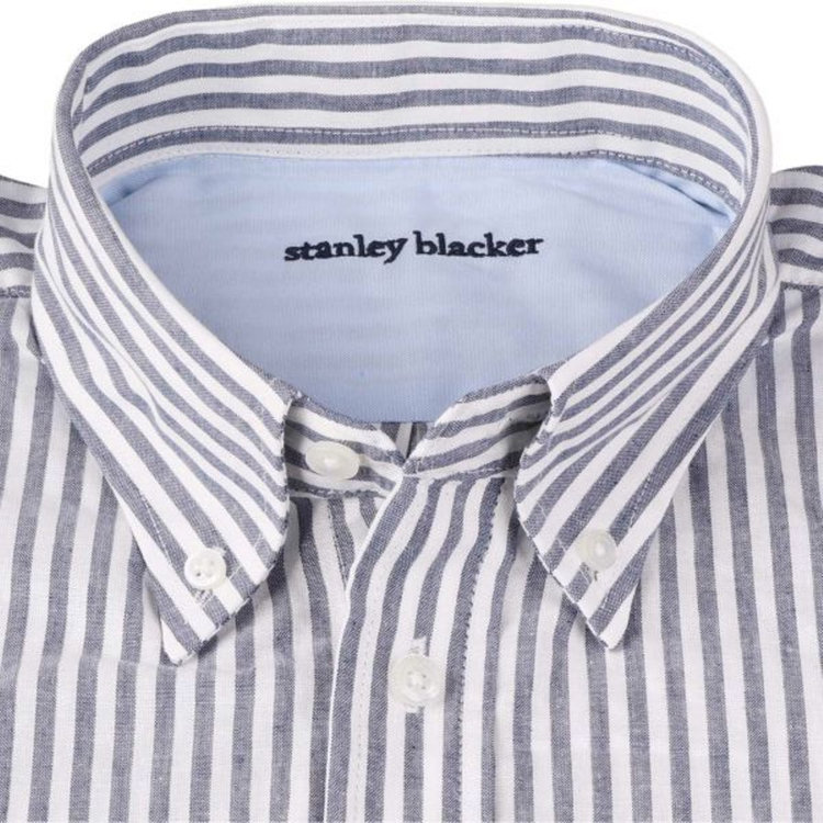 スタンリーブラッカ 【stanley blacker】【半袖】ボタンダウンシャツ/ネイビー＆ホワイト×ストライプ ネイビー系(紺)