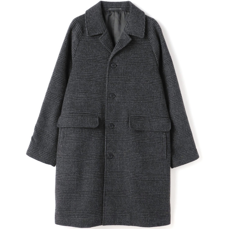 ソノタ（KONAKA用） 【KANSAIMAN collection】ウールブレンド シングルラグランバックベルトコート/グレー×チェック/RE:NEWOOL グレー中間