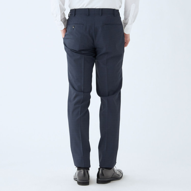 KONAKA　アウトレット 【WEB限定/OUTLET/汚れ・キズ等有】【JOHN PEARSE comfort】【春夏】2釦シングルスーツ ショートタック/ネイビー×チェック/ULTRA MOVE/TRABEST/ウエストシャーリング仕様/ウォッシャブル/ストレッチ/※裾上げ必要 紺中間
