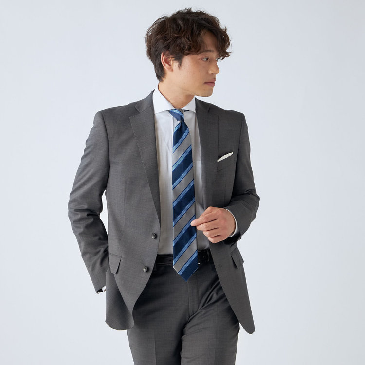 ＪＰセレクトライン 【JOHN PEARSE Black SELECT LINE】【春夏】2釦シングルスーツ/グレー×ストライプ/SHOWER CLEAN グレー中間